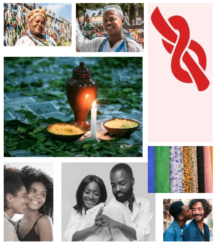 Imagem com casais e elementos da macumba